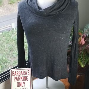 ROUTE 66 CHARCOAL COWL NECK LONG SLEEVE TOP